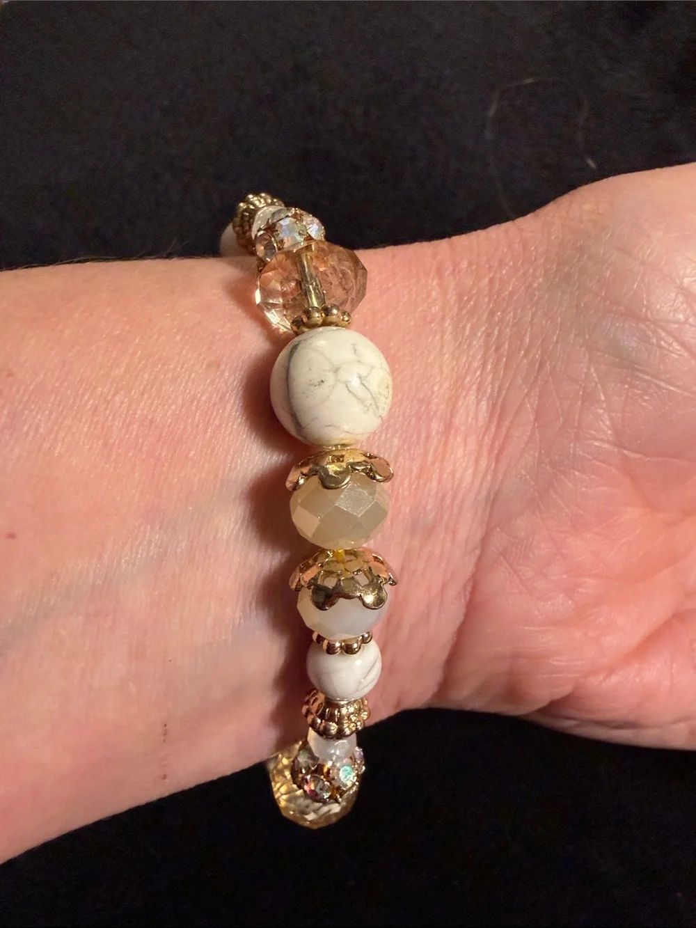 Artisan White Gold Crystal Beaded Stretch Bracelets Set of 2